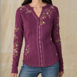 NWOT, SUNDANCE, Women Fayetteville Floral Henley, size Small, Grape, Embroidered